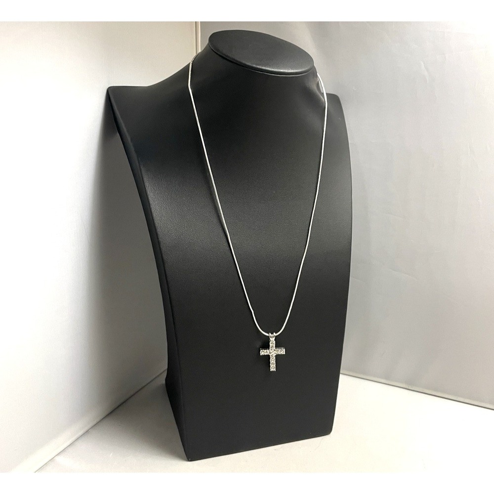 Rhinestone Cross Necklace Silver tone Costume Jewelry Faith Pendant Easter - Picture 2 of 9